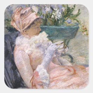 Mary Cassatt - De kop thee Vierkante Sticker
