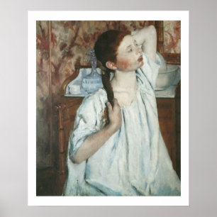 Mary Cassatt - Girl die haar Poster in haar haar h