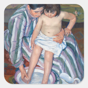 Mary Cassatt - Het bad van het kind / Het bad Vierkante Sticker