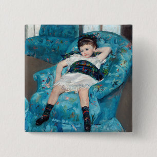 Mary Cassatt - Jong meisje in een blauwe fauteuil Vierkante Button 5,1 Cm