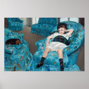 Mary Cassatt - Jong meisje in een blauwe stoel Poster