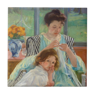Mary Cassatt - Jonge moeder die naait Tegeltje