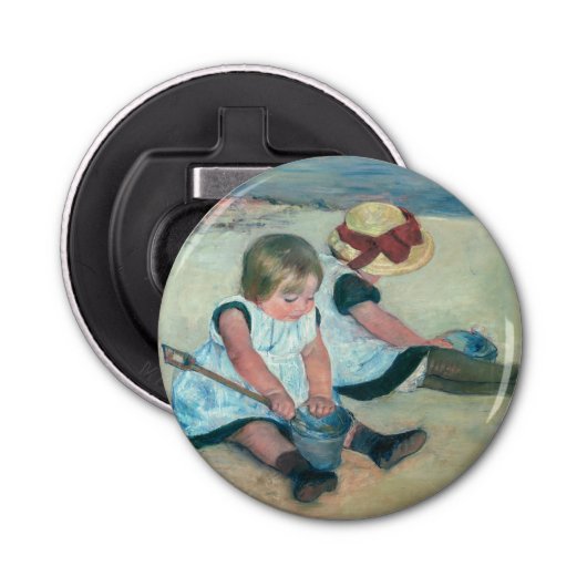 Mary Cassatt - Kinderen die op het strand spelen Button Flesopener (Voorkant)
