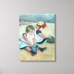 Mary Cassatt - Kinderen die op het strand spelen Canvas Afdruk