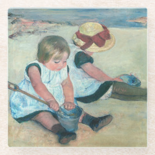 Mary Cassatt - Kinderen die op het strand spelen Glazen Onderzetter