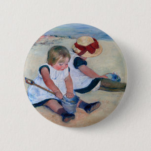 Mary Cassatt Kinderen spelen op het strand 1884 Ronde Button 5,7 Cm