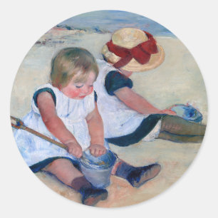 Mary Cassatt Kinderen spelen op het strand 1884 Ronde Sticker