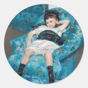 Mary Cassatt - klein meisje in een blauwe stoel Ronde Sticker