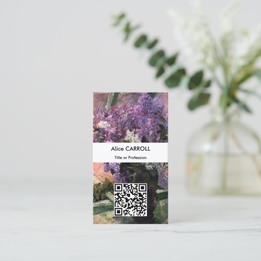 Mary Cassatt - Lilacs in a Window - QR Code Visitekaartje (Staand voorkant)
