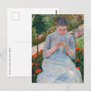 Mary Cassatt - Meisje dat naait in een tuin Briefkaart