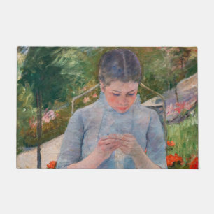 Mary Cassatt - Meisje dat naait in een tuin Deurmat