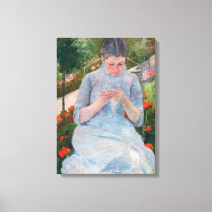 Mary Cassatt - Meisje naait in een tuin Canvas Afdruk