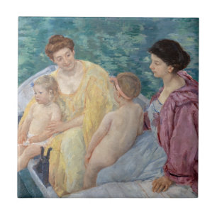 Mary Cassatt - Twee moeders en kinderen in een boo Tegeltje