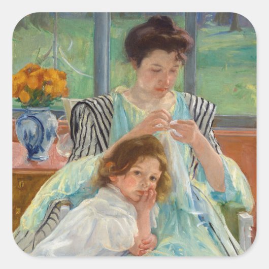 Mary Cassatt - Young Moeder Sewing Vierkante Sticker (Voorkant)