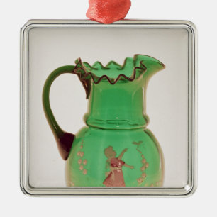Mary Gregory green jug met ontslagen enamel Metalen Ornament