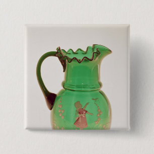 Mary Gregory green jug met ontslagen enamel Vierkante Button 5,1 Cm
