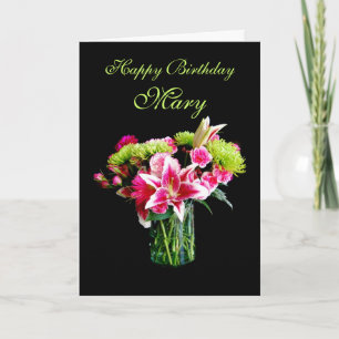 Mary Happy Birthday, Stargazer Lily Bouquet Kaart