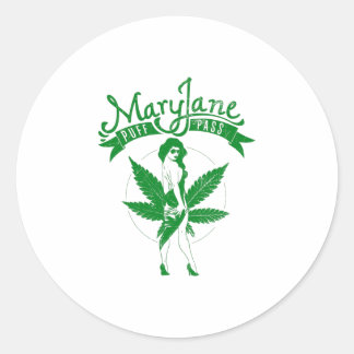 Mary Jane Puff Pass Vrouw Kunstwerk groen Ronde Sticker