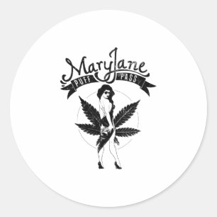 Mary Jane Puff Pass Vrouw Kunstwerk Zwart Ronde Sticker