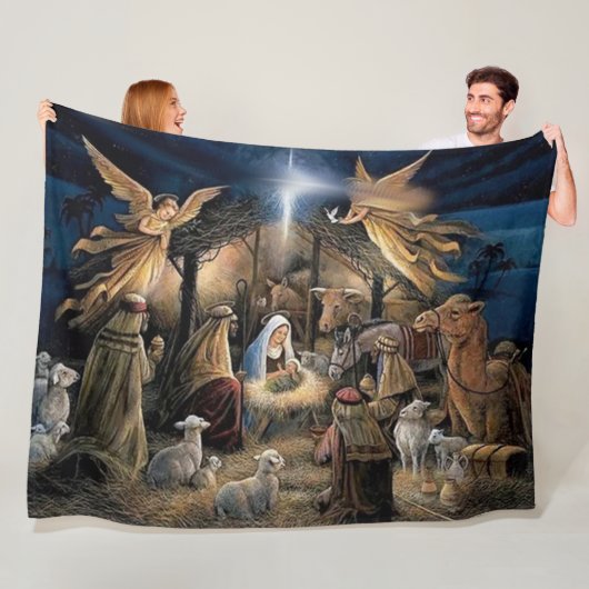 MARY, JESUS, JOSEPH, MANGER FLEECE DEKEN (In situ)