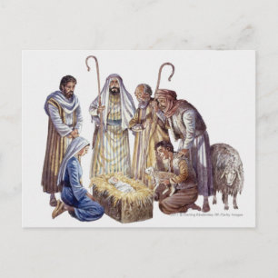 Mary, Joseph en herders rond baby Jesus Briefkaart