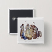 Mary, Joseph en herders rond baby Jesus Vierkante Button 5,1 Cm (Voorkant /achterkant)