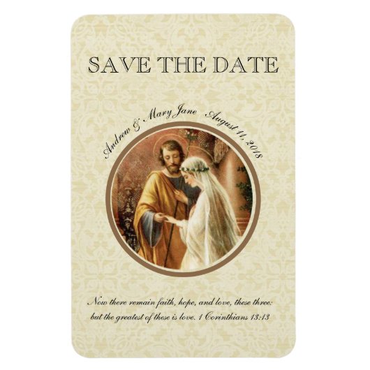 Mary Joseph Katholiek SAVE THE DATE Bruiloft Magneet (Verticaal)