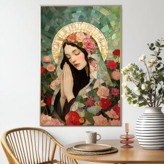 Mary Magdalene Floral Roses Mosaic Art Poster