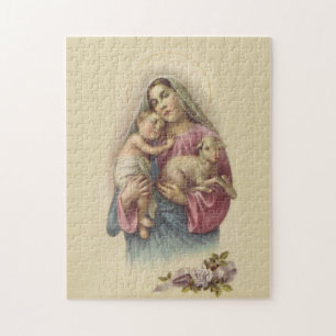 Mary Moeder Baby Jesus Lamb zonder blote maagd Legpuzzel