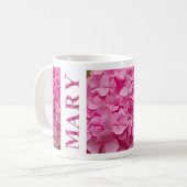 "Mary" Naam, Schattigee Roze Hydrangea Bloemen Let Koffiemok (Voorkant links)