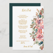 MARY Waterverf Roos Smaragd Groene Bruiloft Menu (Voorkant / Achterkant)