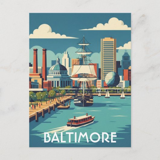 Maryland Baltimore Inner Harbor Travel Briefkaart (Voorkant)