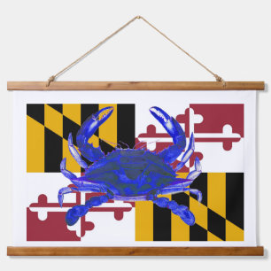 Maryland blauwe krab boven de Maryland staat vlag Hangend Wandkleed