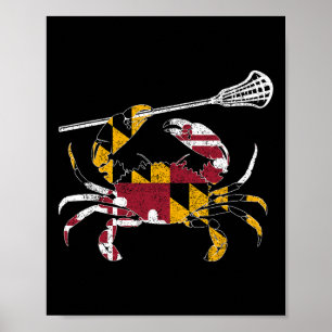 Maryland Blue Crab Lacrosse Lover T-shirt Flag of  Poster