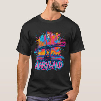 Maryland Bridge Waterverf Urban Souvenir Art T-shirt