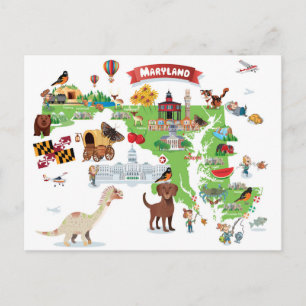 Maryland Cartoon Map Briefkaart