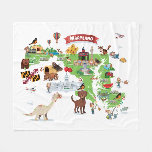 Maryland Cartoon Map Fleece Deken (Voorkant (Horizontaal))