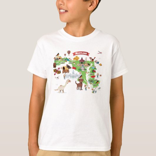 Maryland Cartoon Map T-shirt (Voorkant)