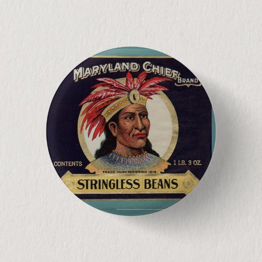 Maryland Chief Stringless Beans label uit 1930 Ronde Button 3,2 Cm (Voorkant)
