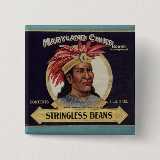 Maryland Chief Stringless Beans label uit 1930 Vierkante Button 5,1 Cm (Voorkant)
