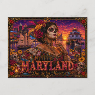 Maryland Día de los Muertos Retro Briefkaart