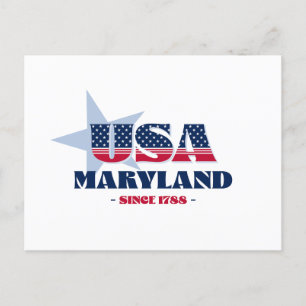Maryland en carte postale rouge, blanche et bleue