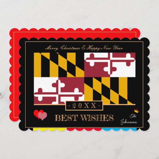 Maryland Flag & Happy New Year /Best Wishes USA Feestdagenkaart (Voorkant / Achterkant)
