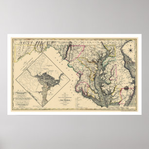 Maryland - Gedetailleerde kaart 1795 Poster