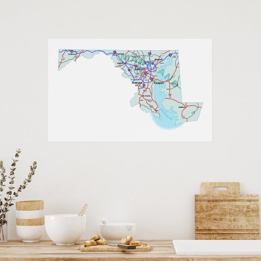 Maryland Interstate Map Print (Keuken)