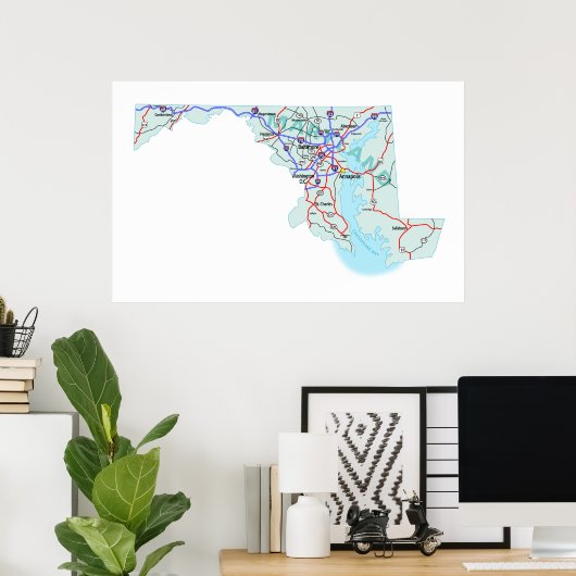 Maryland Interstate Map Print (Thuiskantoor)