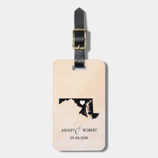 Maryland Map Wedding Bagagelabel, Couple's Name Bagagelabel (Voorkant verticaal)