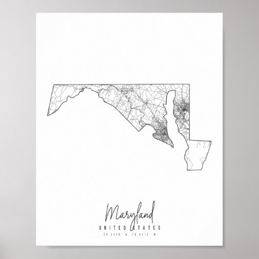 Maryland Minimal Street Map Poster (Voorkant)