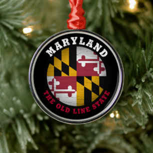 MARYLAND OLD LINE STATE FLAG METALEN ORNAMENT