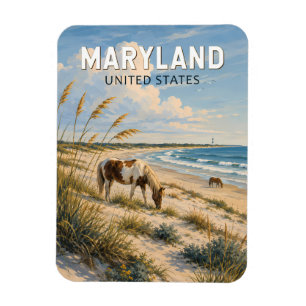 Maryland Paard Illustratie Reis Kunst Vintage Magneet